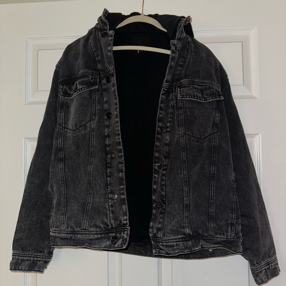 Black Forever 21 Mens Denim Jacket with Hood